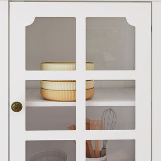 Storage Cabinet, Freestanding Curio Cabinet With Grid Doors & Drawer, Pantry Display Cabinet For Kitchen