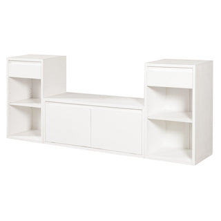 Entryway Storage Bench With Cushion, Drawers & Open Shelves