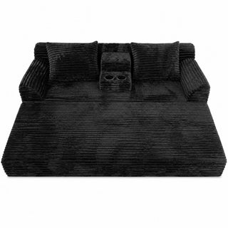 Soft Striped Convertible Sofa Bed, Dual Use Lounge Couch With Cup Holders And Pillows