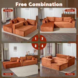 Compression Sectional Couch With Comfy Chaise, Boneless L Shape Sofa With Deep Seat