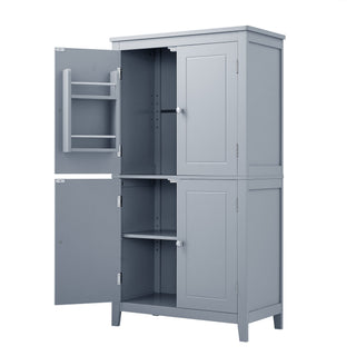 Elegant Bathroom Floor Storage Cabinet With 4 Doors, Adjustable Shelves