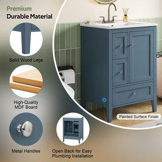 Modern Bathroom Vanity With Sink, Soft Close Drawers & Door, Storage Rack