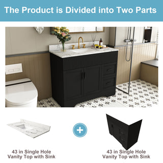 Bathroom Vanity Set, Fluted Cabinet, Soft Close Doors & Drawers, 3 Faucet Holes - Black