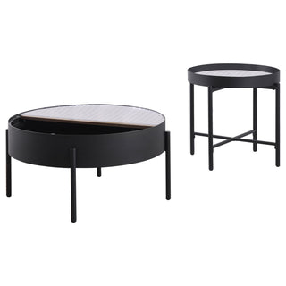 Rafael - 2 Piece Coffee Table Set With Sliding Storage - Tan / Black