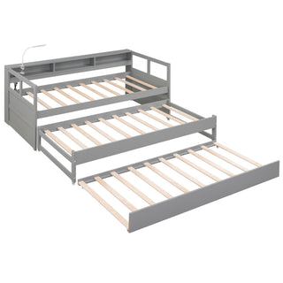 Daybed With 2 Trundles, 3 Storage Cubbies, Built In USB Charging Light
