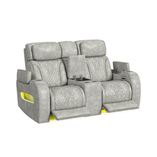 Prime Time - P3 Loveseat With Console, 7 Colors Led, Cup Holders And Wireless Charger Controller - Leather Gel Light Gray