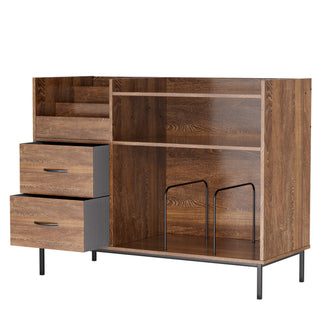 Eco-Friendly Vinyl Record Player Stand With Flip-Top Storage, Media Console With Dual Outlets And Dustproof Drawers