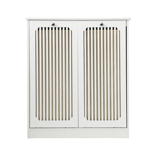 Louvered Flip Top Laundry Cabinet With Dual Fabric Baskets - White