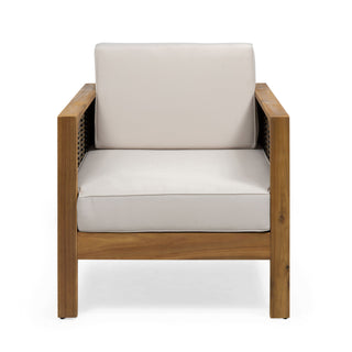Outdoor 4 Seater Acacia Wood Chat Set With Wicker Accents And Cushions - Teak / Mixed Brown / Beige