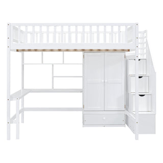 Loft Bed With Bookshelf, Drawers, Desk, And Wardrobe