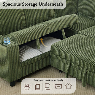 L-Shaped Sofa With Pull Out Sofa Bed With USB