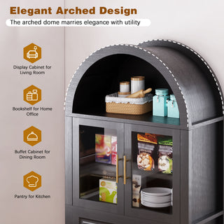 Arched Kitchen Pantry Cabinet With Adjustable Shelves & Barn Door Design