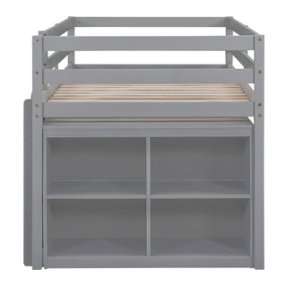 Loft Bed With Retractable Writing Desk And 4 Drawers, With Lateral Portable Desk And Shelves