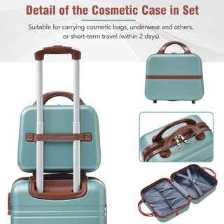Hardshell Luggage Sets 3 Pieces 20" / 24" Luggages And Cosmetic Case Spinner Suitcase With Tsa Lock Lightweight - Green
