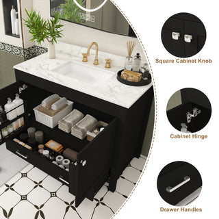 Bathroom Vanity Set, Sink And Faucet Holes Included - Black