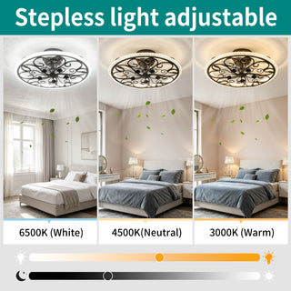 Flower Caged Ceiling Fan With LED Light And Remote Control - Matte Black