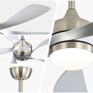 52" Ceiling Fan With Light Featuring 5 Blades Dimmable LED And Memory Function - Nickel