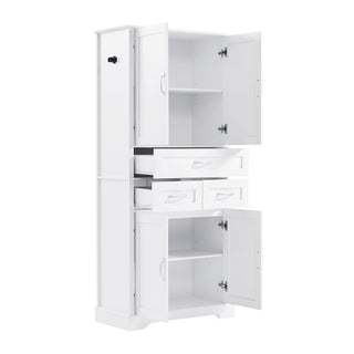 Tall Bathroom Storage Cabinet With 4 Doors 3 Drawers Adjustable Shelves - White