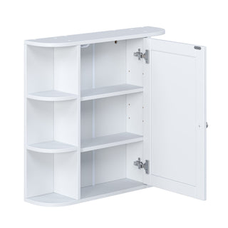 Bathroom Wall Storage Cabinet With Mirror And Adjustable Shelf, 6 Open Shelves