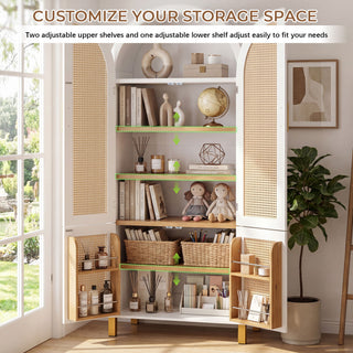 Tall Arched Cabinet With Rattan Doors & Adjustable Shelves