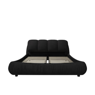 Luxury Upholstered Platform Bed With Oversized Padded Backrest And Solid Wood Frame