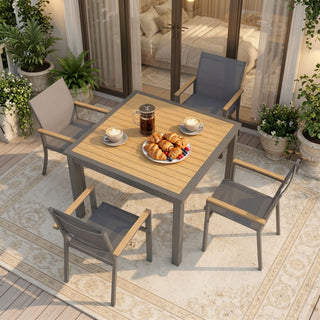 Gray Aluminum Patio Dining Set With Textilene Chairs, 5 Piece All Weather Outdoor Table And Chair Set For Patio, Porch, Garden