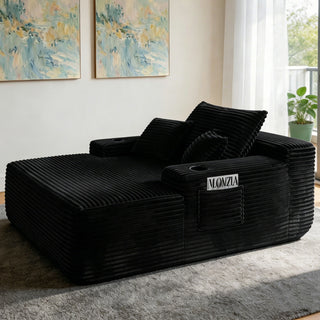 Convertible Chaise Lounge Chair & Wide Armrest & Throw Pillows - Black