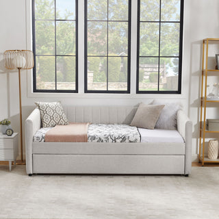Upholstered Daybed With Trundle With Vertical Stripes