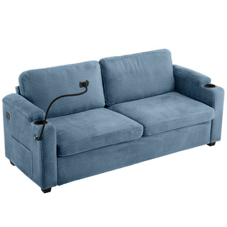 Sleeper Sofa Loveseat Sofa With Full Size Mattress, 2 USB Ports, 2 Cup Holders, 2 Side Pockets And Phone Holder