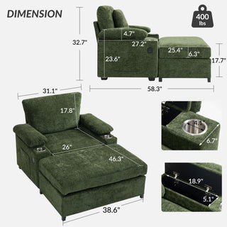 Fabric Sofa Bed With Cupholders And USB Charging Ports Chair For Living Room