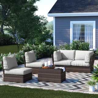 Comfortable Modern Patio Rattan Sectional Set With Cushions