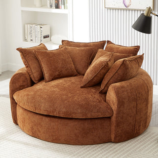 Modern Round Chaise Sofa With 8 Throw Pillows