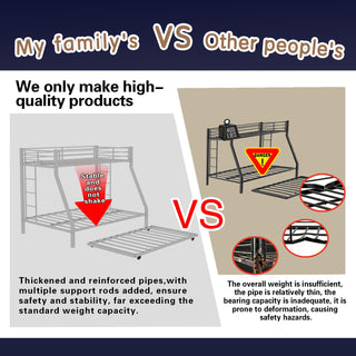 Bunk Bed For Kids, Convertible Frame With Ladders & Guardrail