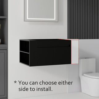 Floating Bathroom Vanity Cabinet, Soft Close Double Drawers, Open Side Storage, Wall Mounted, Cabinet Only