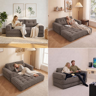 2 Seater Modular Corduroy Sofa With Chaise Lounge For Living Room