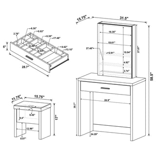 Walsh - Makeup Vanity Table With Mirror And Stool - White