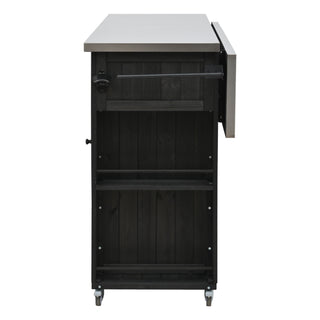 Outdoor Kitchen Island With Stainless Steel Top, Ample Storage Space, Towel And Spice Racks And A Bottle Opener