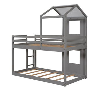 Bunk Bed Wood Bed & Roof, Window, Guardrail, Ladder