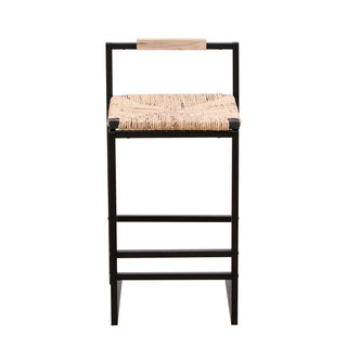 Water Hyacinth Woven Bar Stools With Back Support, Counter Height Dining Chairs (Set of 2) - Natural