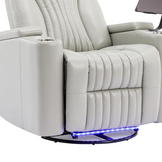 270° Power Swivel Recliner Home Theater Chair With Hidden Arm Storage, LED Light, Cup Holder, And Tray Table