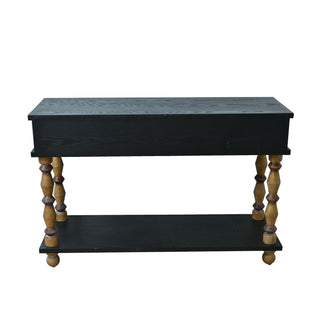 Accent Carved Console Table With Open Shelf And 2 Drawers Living Room - Black / Natural Wood Wash