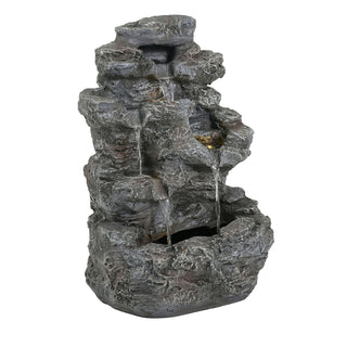 Concrete Rock Waterfall Fountain With LED Lights, Outdoor Garden Decor
