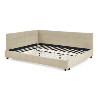 Mid-Century Storage Upholstered Tufted Bed Frame With Backrest And Armrests