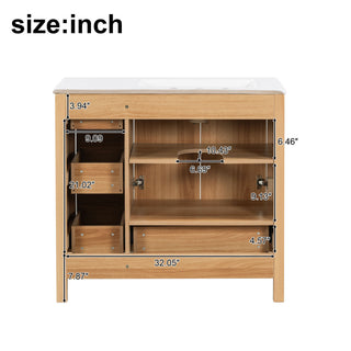 Bathroom Vanity, 2 Soft Close Doors, 4 Soft Close Drawers, Adjustable Shelf, Storage Cabinet - Acacia Wood