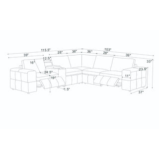 Upholstered Large Arms Sectional With Recliner Seats