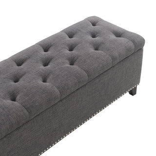 Button-Tufted Storage Ottoman With Safety Close Hinge