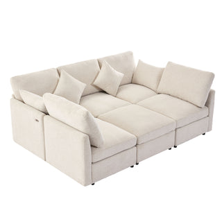 Sectional Sofa Modular U-Shaped With Ottoman & USB Ports