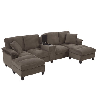 Modern U - Shaped Sectional Sofa With Storage Ottomans, USB Ports, And Cup Holders