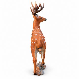 Lifelike Deer Statue With Detachable Antlers, Outdoor Garden Decor - Brown / Yellow