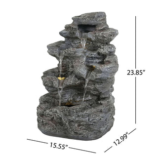 Concrete Rock Waterfall Fountain With LED Lights, Outdoor Garden Decor
